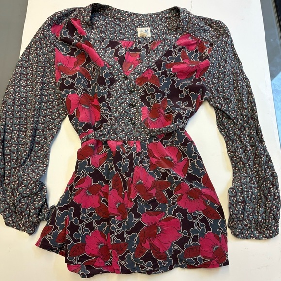 Anthropologie Edme & Esyllte 100% Silk floral printed long sleeve blouse size XS - Picture 3 of 10